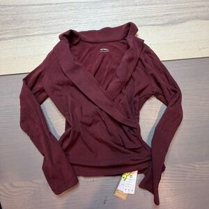 OGL Women Top Medium Long Sleeve In Burgundy Wrap Ruched